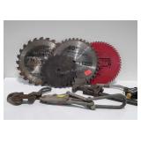 Two wire wrenches, saw blades, Benz omatic nozzle