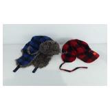 Two plaid winter hats, Woodland Creek and Urban