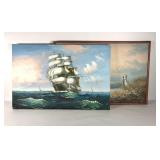 Two ocean themed paintings on canvas, both