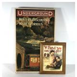 Advertising style prints, framed 13x16, board