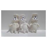 3 Pillsbury Doughboys figurines, rubber, 7 in