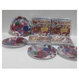 Four packs of plates and four packs of napkins