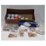 Golf balls, tees and head band