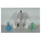 Cut glass vanity lamp (stands 12" tall) and 4