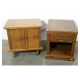 Two mis-matched end tables. Two drawer stand is