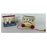 Wooden toys, includes Jr. milk carrier with