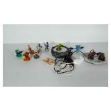 Skylanders figures and Wii controllers.