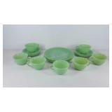 Fire-king Jadeite dishes, Jane Ray pattern, cups,