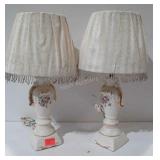 Pair of 15 in porcelain lamp bases with shades