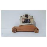 Wooden toy car and Chevron Pearl oil Van