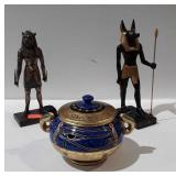Three Egyptian collectibles, decorative bowl and