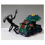 The alien creature and the teenage mutant ninja