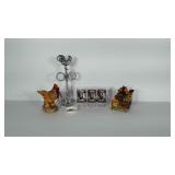 Chicken lovers lot: figurine, glasses, hand towel