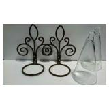 Two wall sconces, metal work and glass cones, 11"