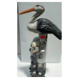 Beach decor, bird with shells and net, 23" tall
