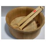 Wooden salad bowl with serving pieces, 15"