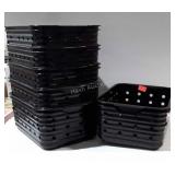 6 plastic stacking bins 14 by 9 in