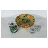 Large bowl with rooster motif and three unburned