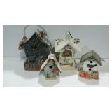 Decorative bird house group, 4 different houses,