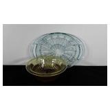 Blue glass divided platter 15" and amber mixing