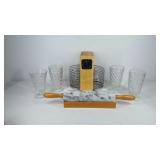 Kitchenwares, Fostoria style tumblers, marble
