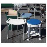 Group lot with shower chair, potty chair, trash
