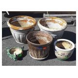 Outdoor Planters, two styrofoam, two ceramic, one