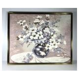 Large floral painting on canvas, heavily