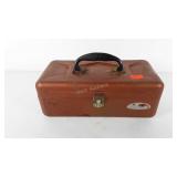 Metal tackle box full of fishing tackle, includes