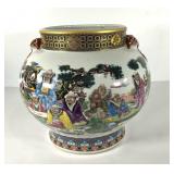 Asian style ceramic planter with handles, stands