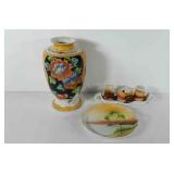 Porcelain vase (10" h), plate (8" L) and