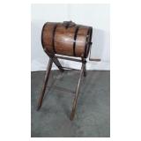 Butter Churn Keg on stand, hand crank, interior