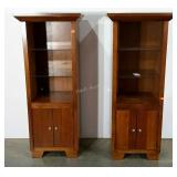 Two Riverside furniture cabinets, four glass