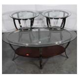 3pc Glass Top Coffee and End Table Set. Has wood