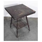 Antique Oak Accent Lamp Table, turned decor legs,