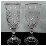 Two lead crystal candle holders with hurricane