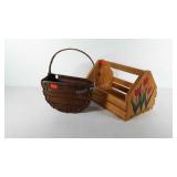 Wooden caddy with painted tulip design and wall