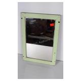 Wood framed mirror with chippy paint look.