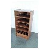 Oak Multi Shelf Cabinet, lower divided drawer,