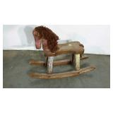 Small wooden rocking horse, 14" to seat, covered