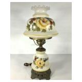 Painted glass parlor lamp with lighted base,