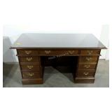 Leather look topped desk with glass protector,