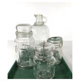 Glass jars, two pint size Mason, Planters Peanuts