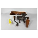 Enterprise grinder, wooden masher, flatware,