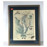 Chesapeake Bay map print by Ann Sader, framed and