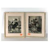 Early silk tapestries, both framed and matted,