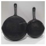 Two Wagner cast iron skillets 10.5 in and 8 in