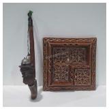Carved Smoking pipe and ceramic ashtray