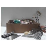 Box of kitchenware including beaters, pastry