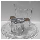 Cake plate, salt and pepper shaker, water